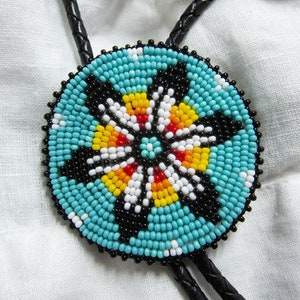 Handmade Beaded Bolo Tie Medallion - Blue, Black & Sunset | -