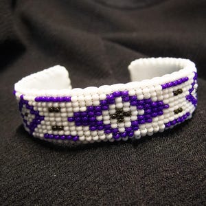NEW Thin Handmade Beaded Cuff Bracelet, - White, Purple, Copper  | -