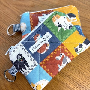 Cat Lovers Patchwork Print Keychain Wallet, Coin Purse, Mini Pouch