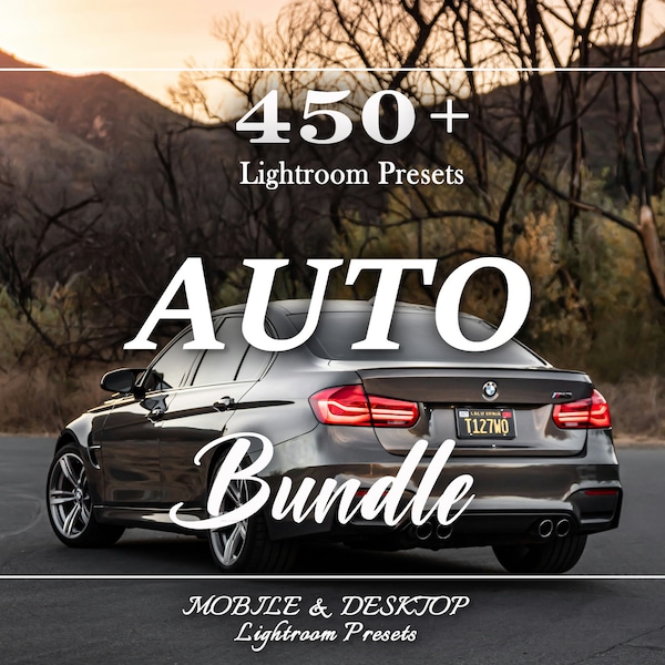 450 auto Lightroom presets bundel, desktop en mobiele presets, Auto Moto presets, filmische sport auto automotive presets, Instagram filters