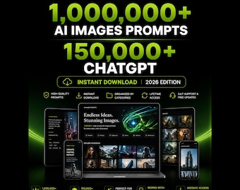 Paket med 1 000 000 AI-prompter + 150 000 ChatGPT-prompter, ultimat paket med prompter mitt i resan | Excel-fil | Kopiera och klistra in AI-prompter, digitala idéer