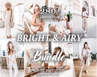 Paket med 280 ljusa förinställningar, mobila LIGHTROOM-förinställningar, ljus luftig förinställning, Instagram-filter, vit förinställning, skrivbordsförinställning, Blogger Indoor Home