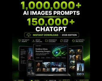 1,000,000 AI Prompts Bundle + 150,000 ChatGPT Prompts, Ultimate Midjourney Prompt Pack | Excel File | Copy & Paste AI Prompts, Digital Ideas