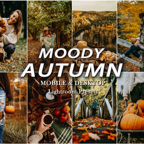 20 MOODY herfstvoorinstellingen voor desktop en mobiel Lightroom, herfstvoorinstellingen, humeurige aardse voorinstelling voor blogger, warm Instagram-filter, influencer