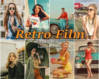 15 presets de Lightroom con estilo retro, presets móviles vintage estéticos, presets analógicos de la vieja escuela, filtro de película retro, presets de grano de los años 70 y 80.