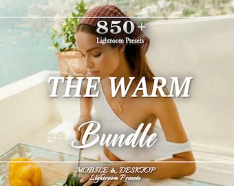 Bundel met 850 warme tinten Lightroom-presets, Lightroom Mobile-presets en desktoppresets, gouden presets, beige, gezellig, natuurlijk, crème, boho