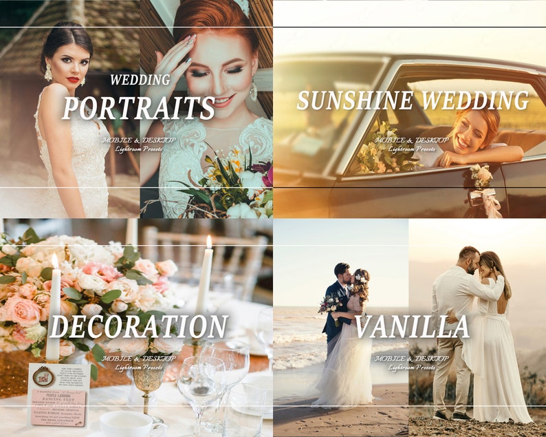 Lot de 850 paramètres prédéfinis Lightroom pour mariage, paramètres prédéfinis pour le mariage, paramètres prédéfinis pour ordinateur de bureau mobile, paramètres prédéfinis pour mariage élégant bohème, prédéfinis amour couple image 4