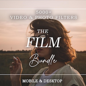 May include: Image promoting "The Film Bundle" with over 5000 video and photo filters. The image features a person wearing sunglasses, holding a cigarette, with text overlayed: "The Film Bundle" and "Mobile & Desktop".