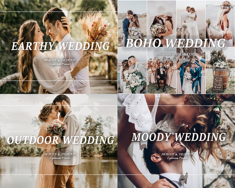 800 WEDDING Lightroom Presets Bundle, Marriage Presets, Mobile Desktop Presets, Light Bohemian Elegant Wedding Preset, Couple Love Preset image 3