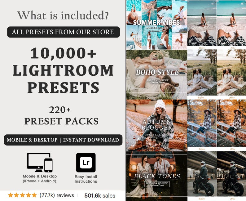 10,000+ Lightroom Presets Bundle, Mobile & Desktop Photo Filters: Bright, Creamy, Natural, Neutral Photo Preset image 2