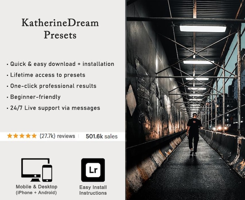 50 Cinematic Lightroom Presets - Desktop And Mobile Preset - City Dark, Night Black, Moody Urban Photography, Lightroom Mobile filter, Muted image 2