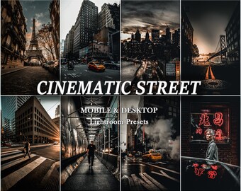 30 filmische Street Lightroom-presets, desktop- en mobiele preset, stad donker, nacht, zwart, humeurig, stadsfotografie, Lightroom Mobile-filter