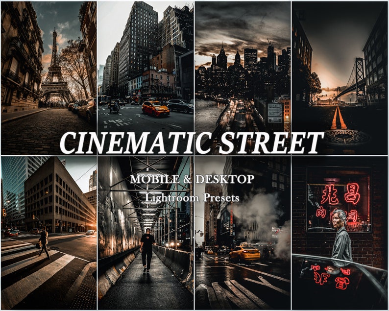 30 Cinematic Street Lightroom Presets, Desktop And Mobile Preset, City Dark, Night, Black, Moody, Urban Photography, Lightroom Mobile filter image 1