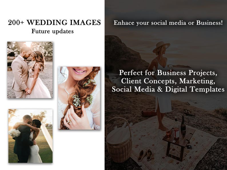 May include: A collection of wedding images featuring couples in various poses and settings. The images are perfect for use in social media, marketing, or business projects.