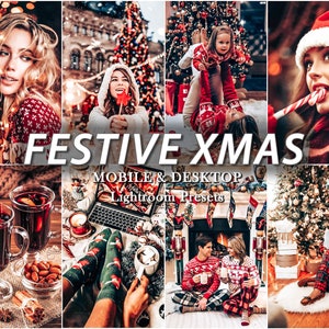 Puede incluir: Un conjunto de 10 ajustes preestablecidos de Lightroom navideños festivos para dispositivos móviles y de escritorio. Los ajustes preestablecidos presentan tonos cálidos, colores rojo y verde y una estética invernal acogedora.