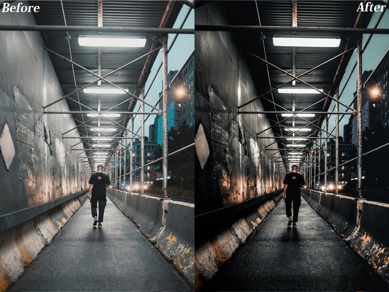 30 Cinematic Street Lightroom Presets, Desktop And Mobile Preset, City Dark, Night, Black, Moody, Urban Photography, Lightroom Mobile filter image 6