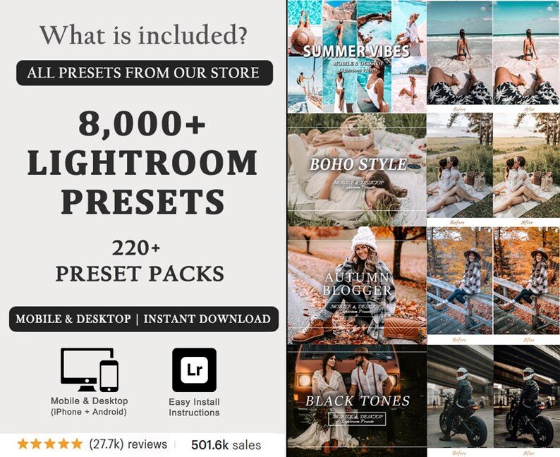 8000+ Lightroom PresetS, Mobile Lightroom Presets Bundle, Vibrant Summer Presets, Desktop, Beach Presets, blogger, Influencer, Lifestyle image 2