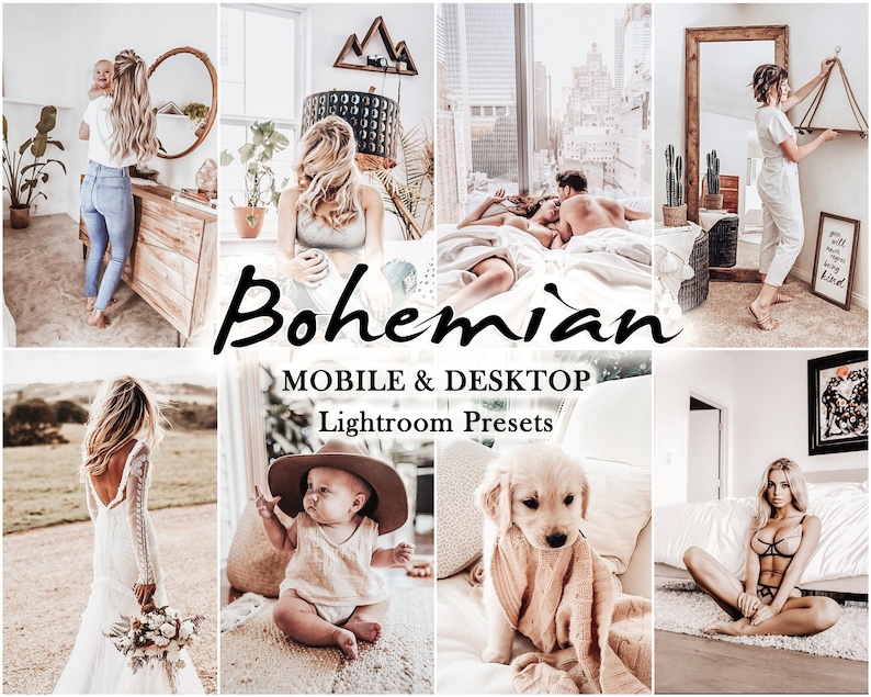 14 Bohemian LIGHTROOM Presets, lightroom mobile preset, Desktop Presets  boho Lightroom Preset, Bright Instagram, creme soft presets,