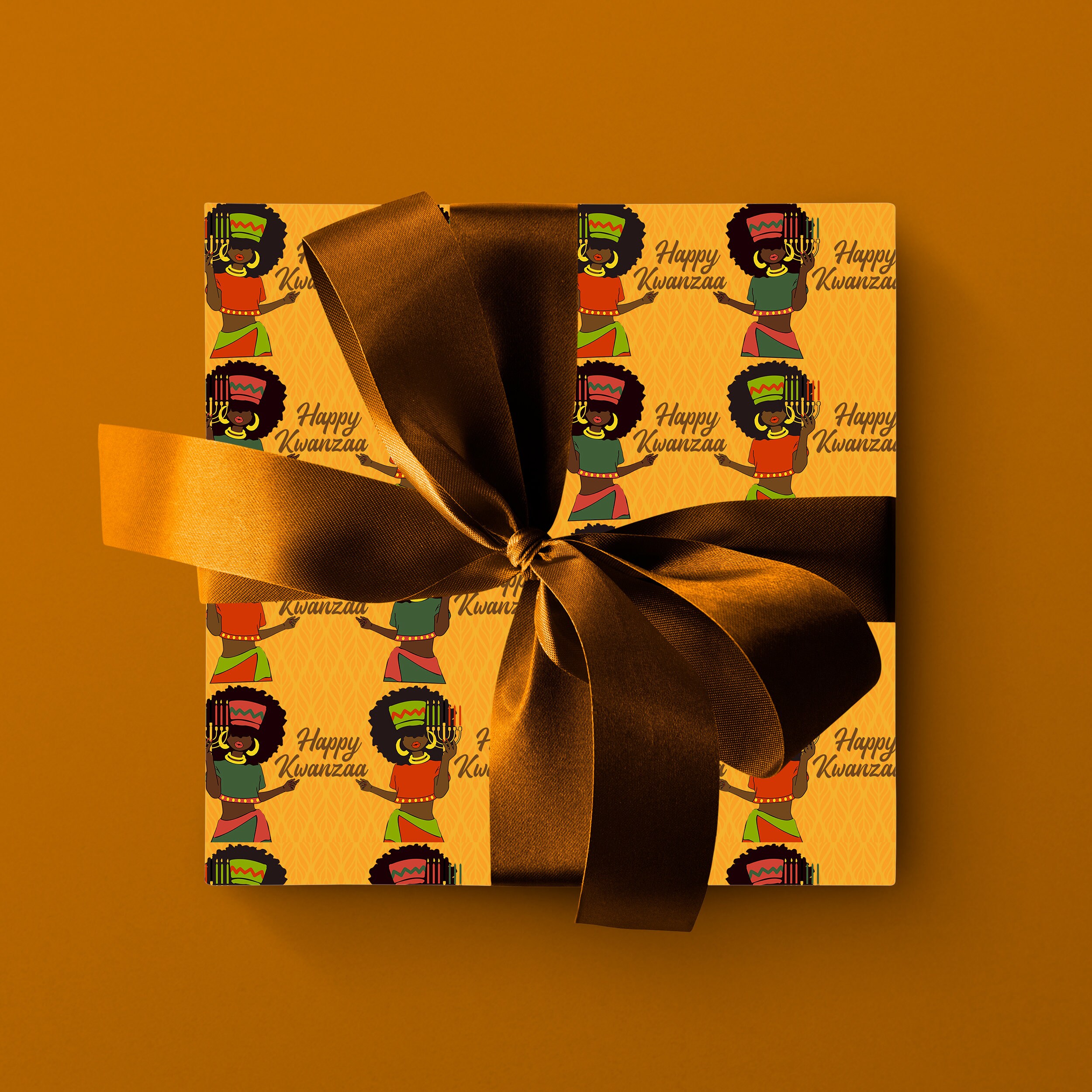Happy Kwanzaa in Yellow Wrapping Paper by Jackie and James