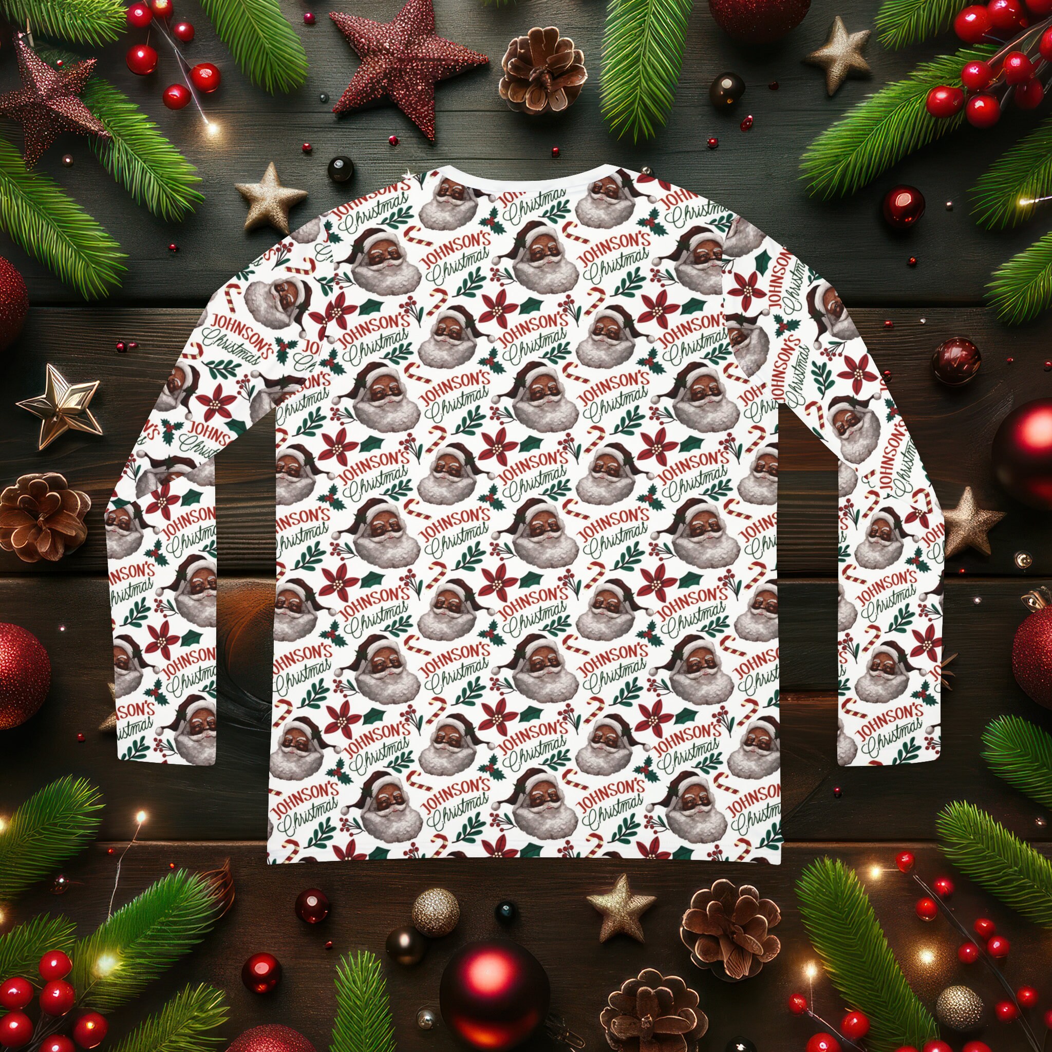 Women's Black Santa Christmas Pajamas Long Sleeve, Personalized Family