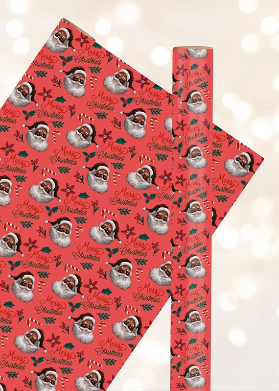 Vintage Black Santa Wrapping Paper Etsy