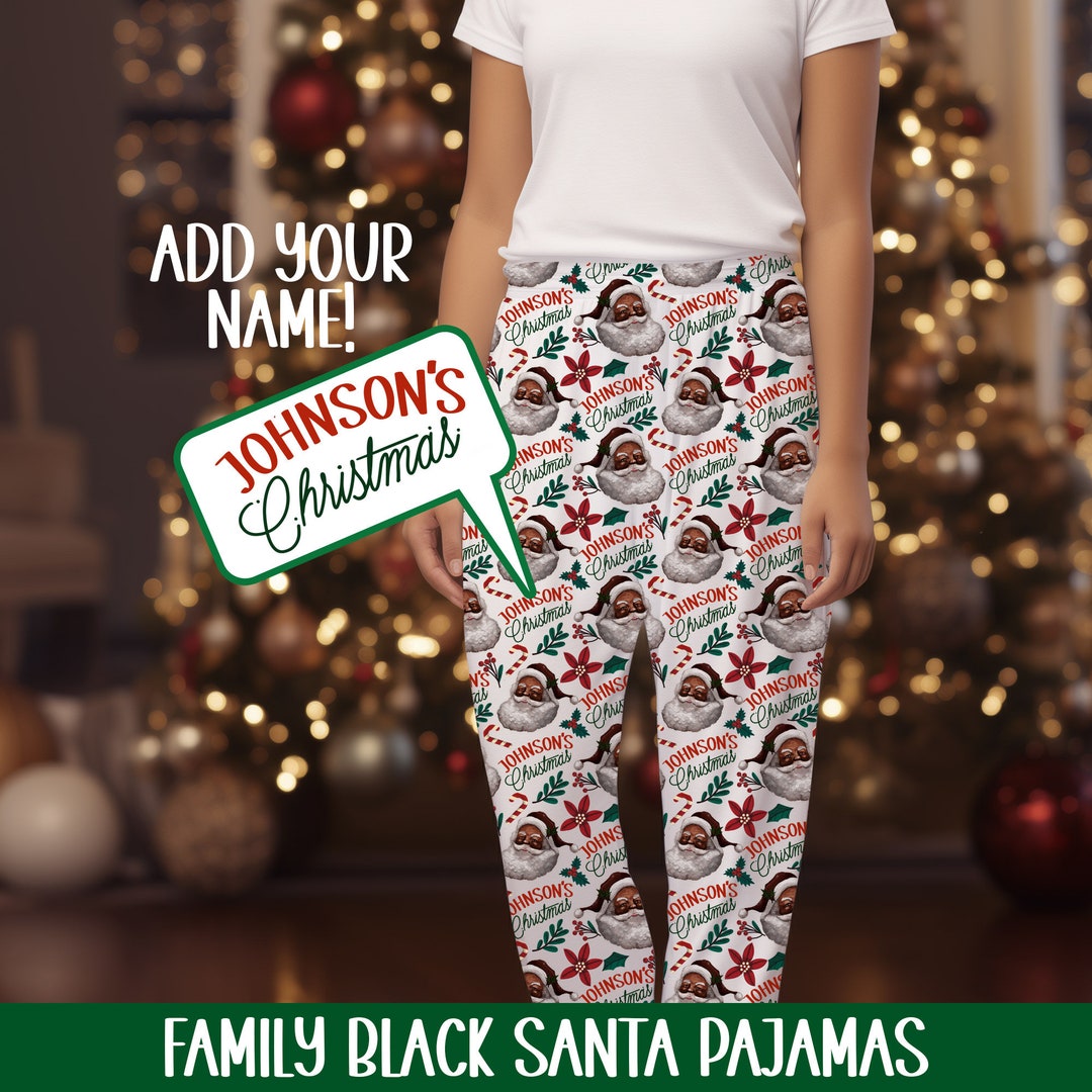 Women s Black Santa Christmas Pajama Pants Personalized Sleepwear Holiday Loungewear African American Family Matching Christmas Pajamas Etsy UK