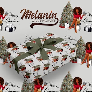 Black Merry Christmas Wrapping Paper, African American Holiday Gift Wrap, Black People Christmas Design, Melanin Pride, Black Woman Design