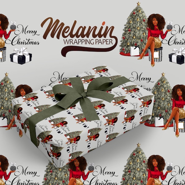 Black Merry Christmas Wrapping Paper, African American Holiday Gift Wrap, Black People Christmas Design, Melanin Pride, Black Woman Design