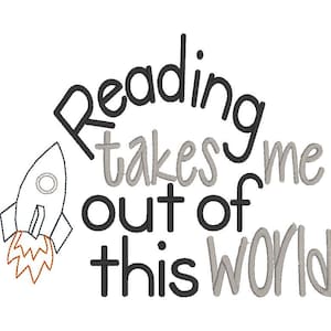 Reading Takes Me Out Of This World Machine Embroidery Design Reading Pillow Verse Pocket Pillow Saying Subway Art Wall Art