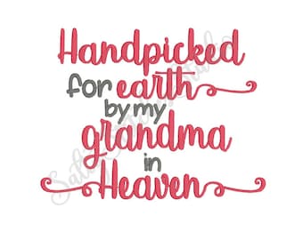 Handpicked For Earth By My Grandma In Heaven Machine Embroidery Design Reading Pillow Pillow Pocket Design Cushion Design Instant Download