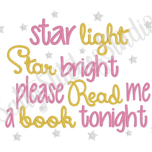 Star Light Star Bright Please Read Me A Book Tonight Digital Embroidery Machine Design File Reading Pillow Verse Pocket Pillow Saying