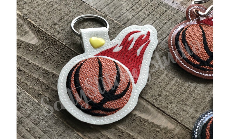 Basketball Fireball Snap Tab Eyelet Keychain Key Fob Machine Embroidery ...