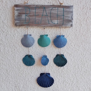 Letrero decorativo de madera y conchas de mar, cartel náutico para casa de playa, arte de pared costero, regalo hecho a mano