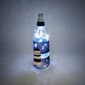 Nautical bottle lamp with blue lighthouse, coastal mood lighting, balcony  terrace patio led night light