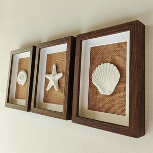 Pinturas modernas con conchas de mar sobre tela arpillera, arte de pared de playa rústico, decoración del hogar costero, cuadros originales