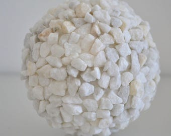 White marble stones ball, decorative stone sphere, natural home decor element,