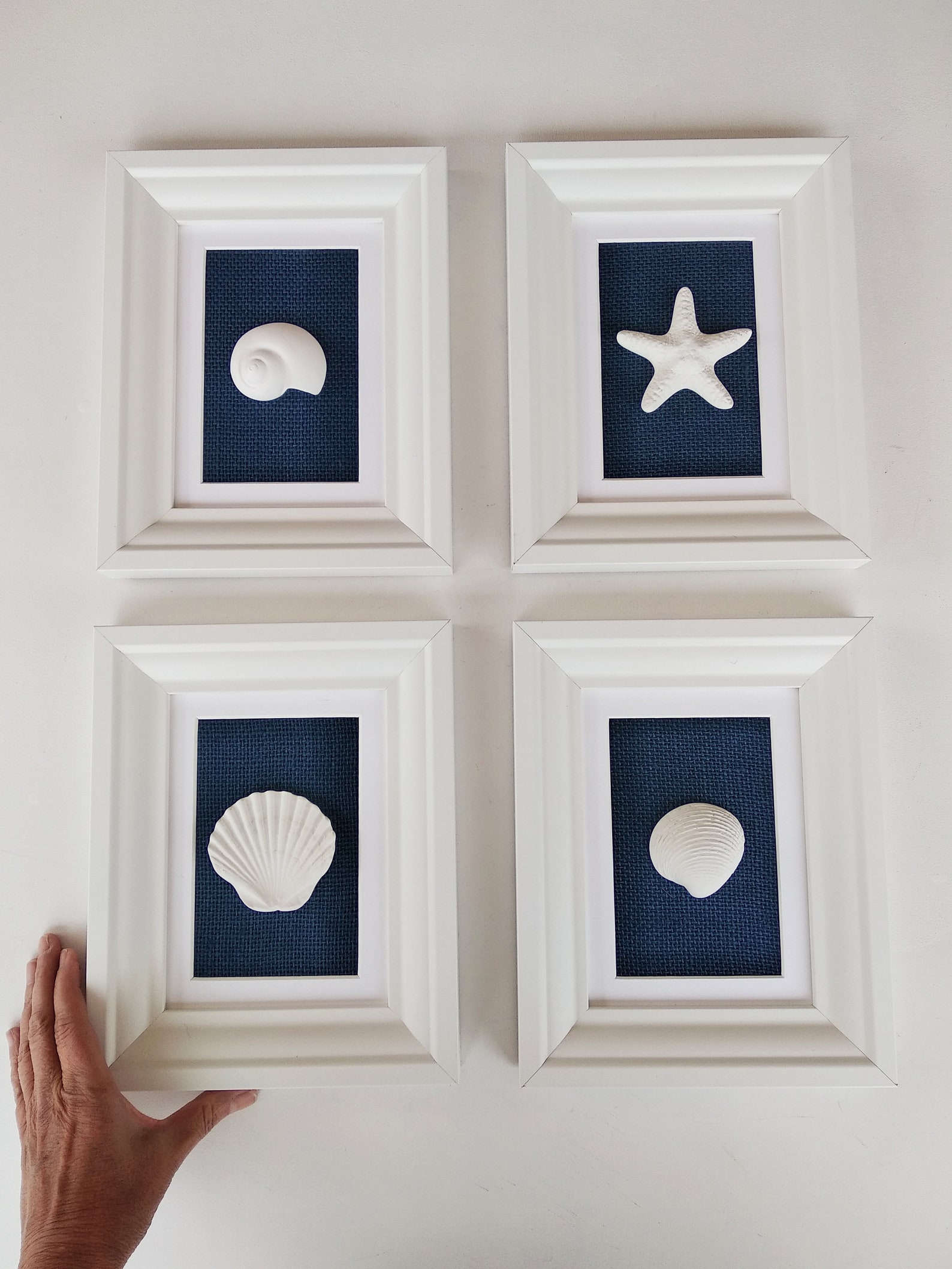 Navy Blue Beach Wall Art Framed Original Seashell Paintings Etsy