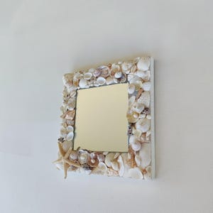 Natural seashell mirror, white coastal mirror, sea shell decor, beach house decor, gift for new home, housewarming wall decor