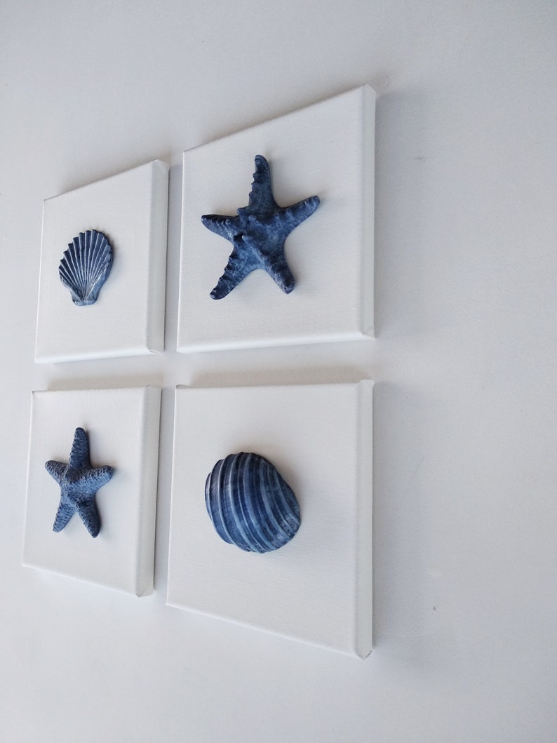 Beach decor set of 4 coastal canvases sea blue plaster wall Etsy