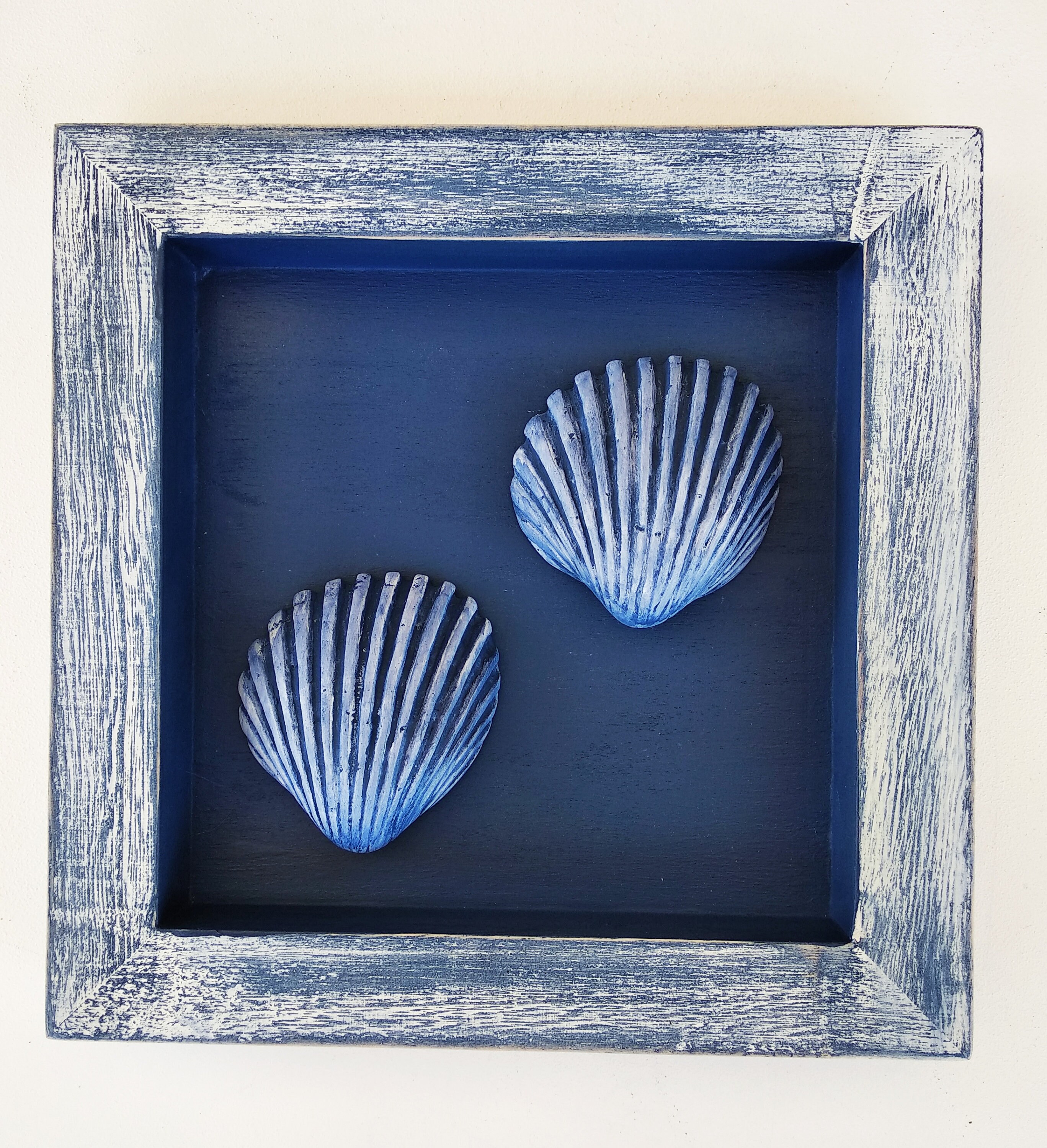 Blue coastal paintings with embossed sea shells create your Etsy