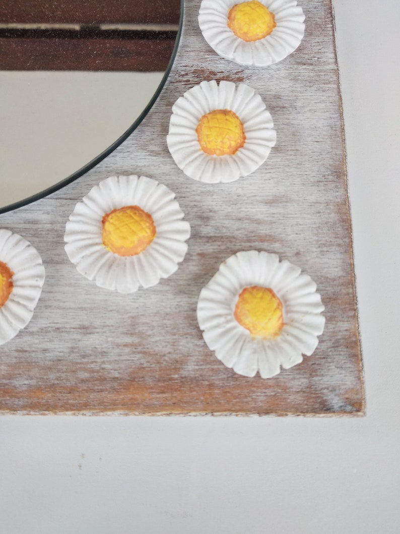 White distressed wooden wall mirror flower wall art Etsy