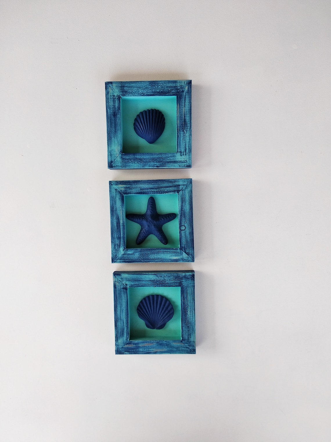 Nautical blue wooden wall art set of 3 nautical coastal home Etsy