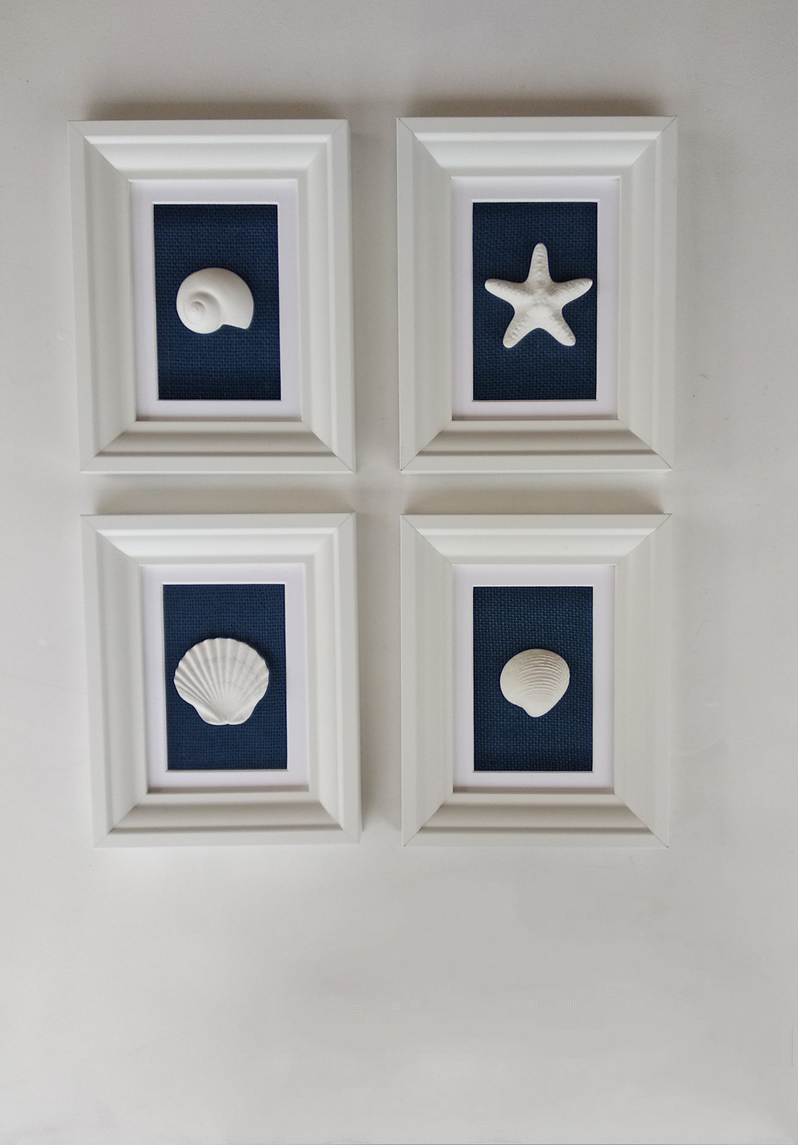 Navy Blue Beach Wall Art Framed Original Seashell Paintings Etsy