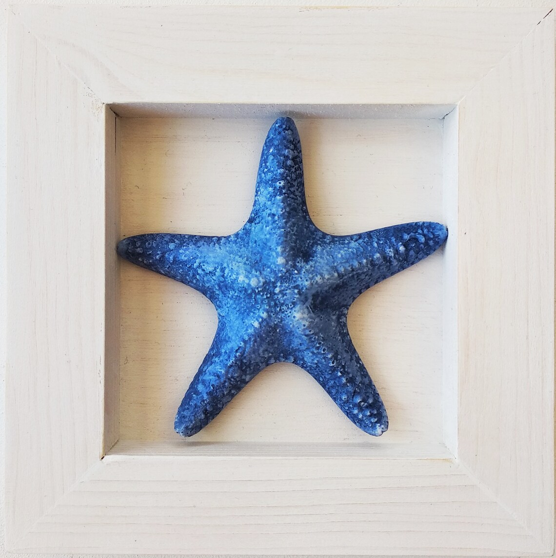 Set of 3 White Wood Wall Frames With Blue Starfish Coastal Etsy