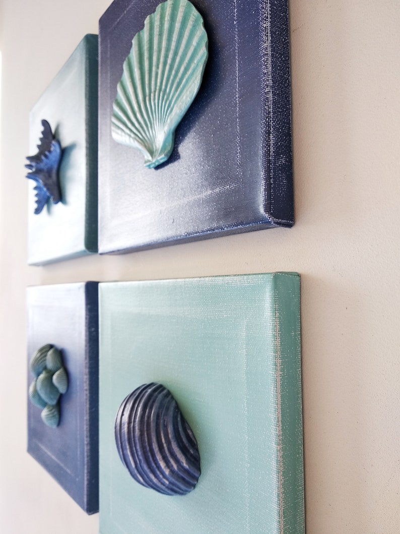 Beach Canvas Set of 4 Coastal Canvases Sea Blue Plaster Wall Etsy