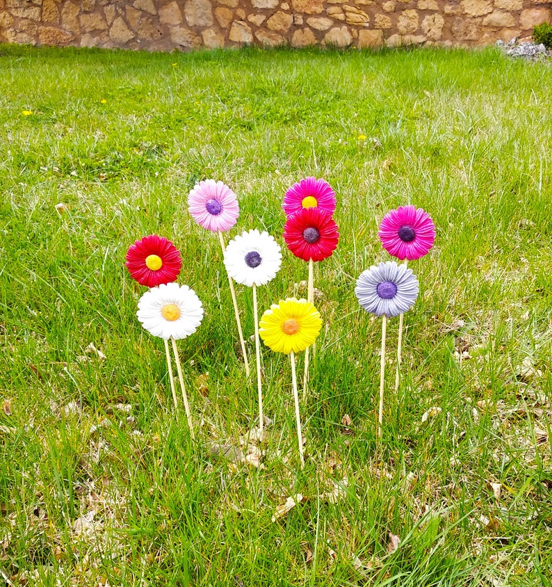 Set of 5 Decorative Garden Stakes Flower Pot Decor Pot Etsy