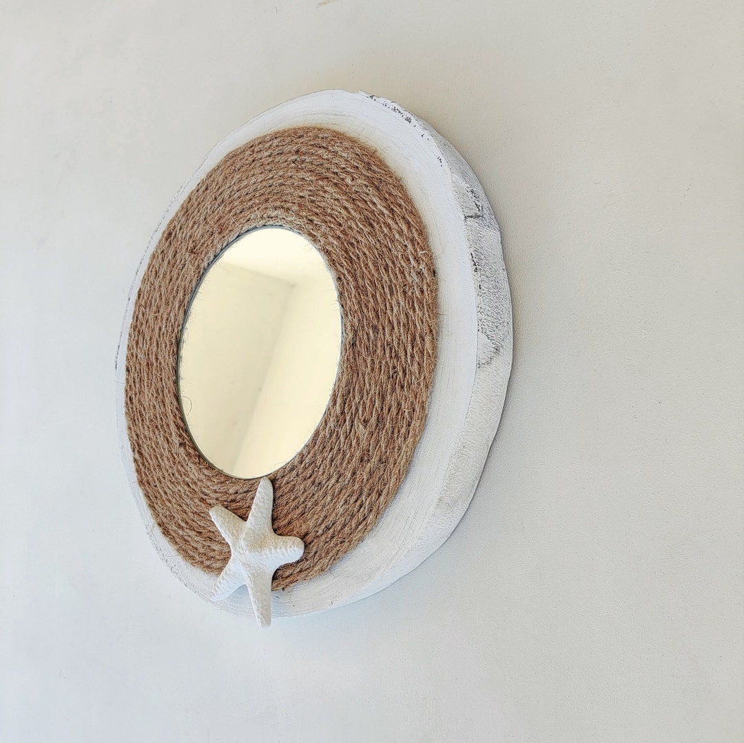 Round Natural Wood Slice Mirror Nautical Decorative Wall Etsy