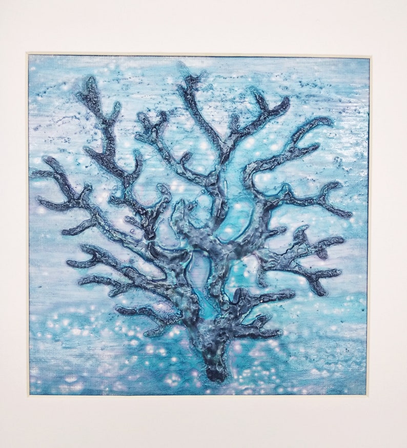 Blue Coral Painting Seaweed Plaster Wall Art Nautical Beach Etsy