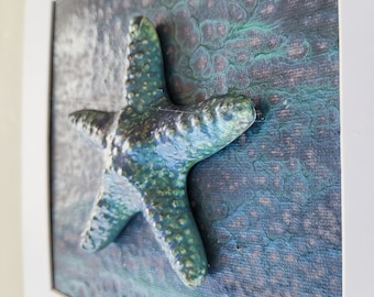 Dipinto decorativo di una stella marina blu, arte oceanica originale, arredamento moderno per la casa sulla spiaggia