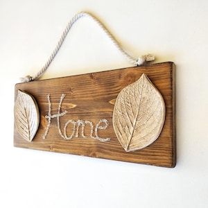 Letrero rústico de madera home en 3d, cartel decorativo colgante para la entrada de casa  en beis y dorado